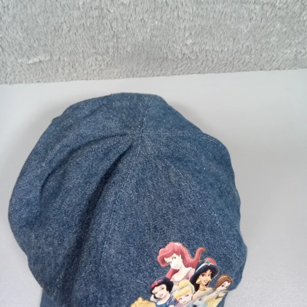 Disney Princess Girls Blue Denim Newsboy Cap Hat Pink Glitter 100%‎ Cotton 17216
